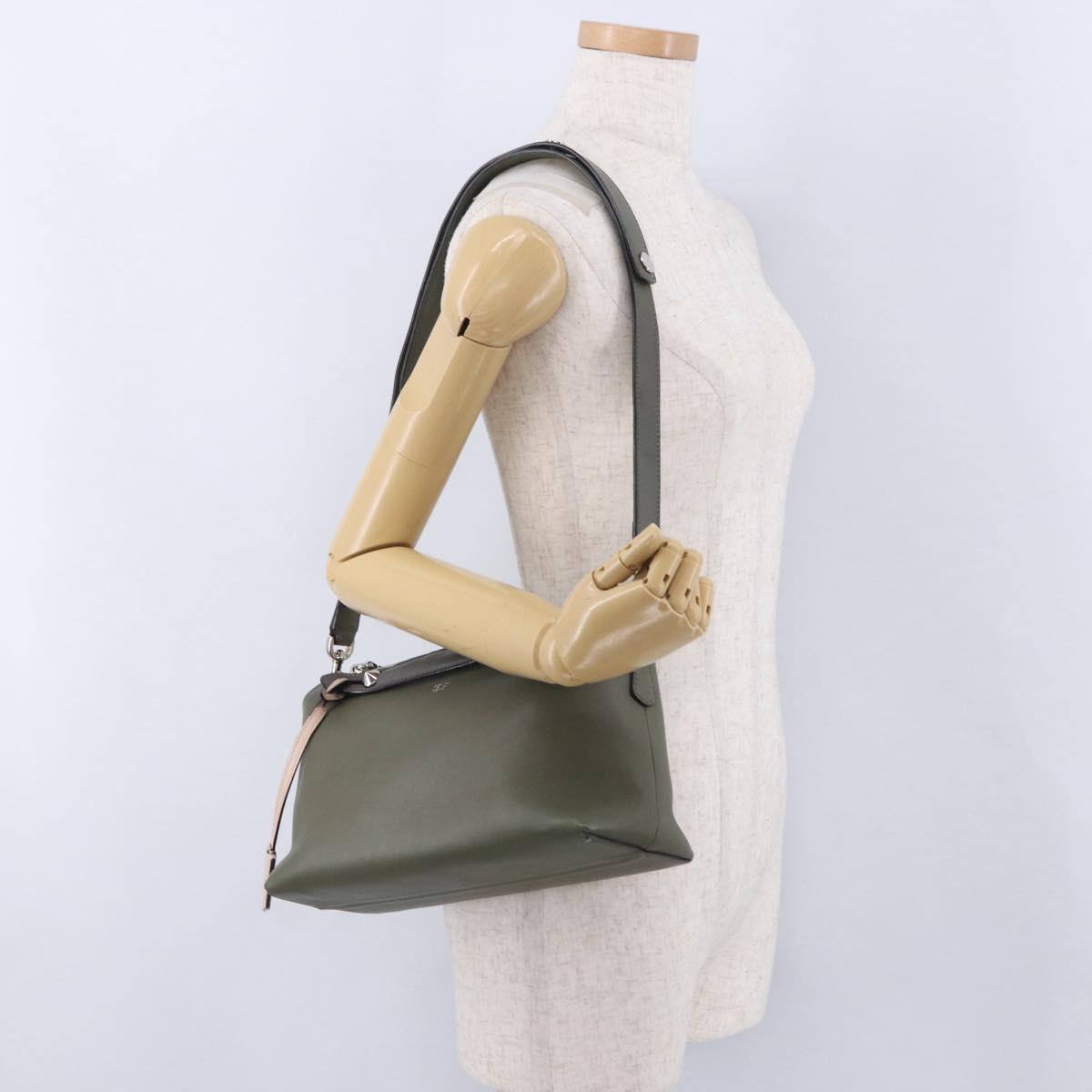 FENDI By The Way Hand Bag Leather 2way Khaki Silver Auth BA15154A