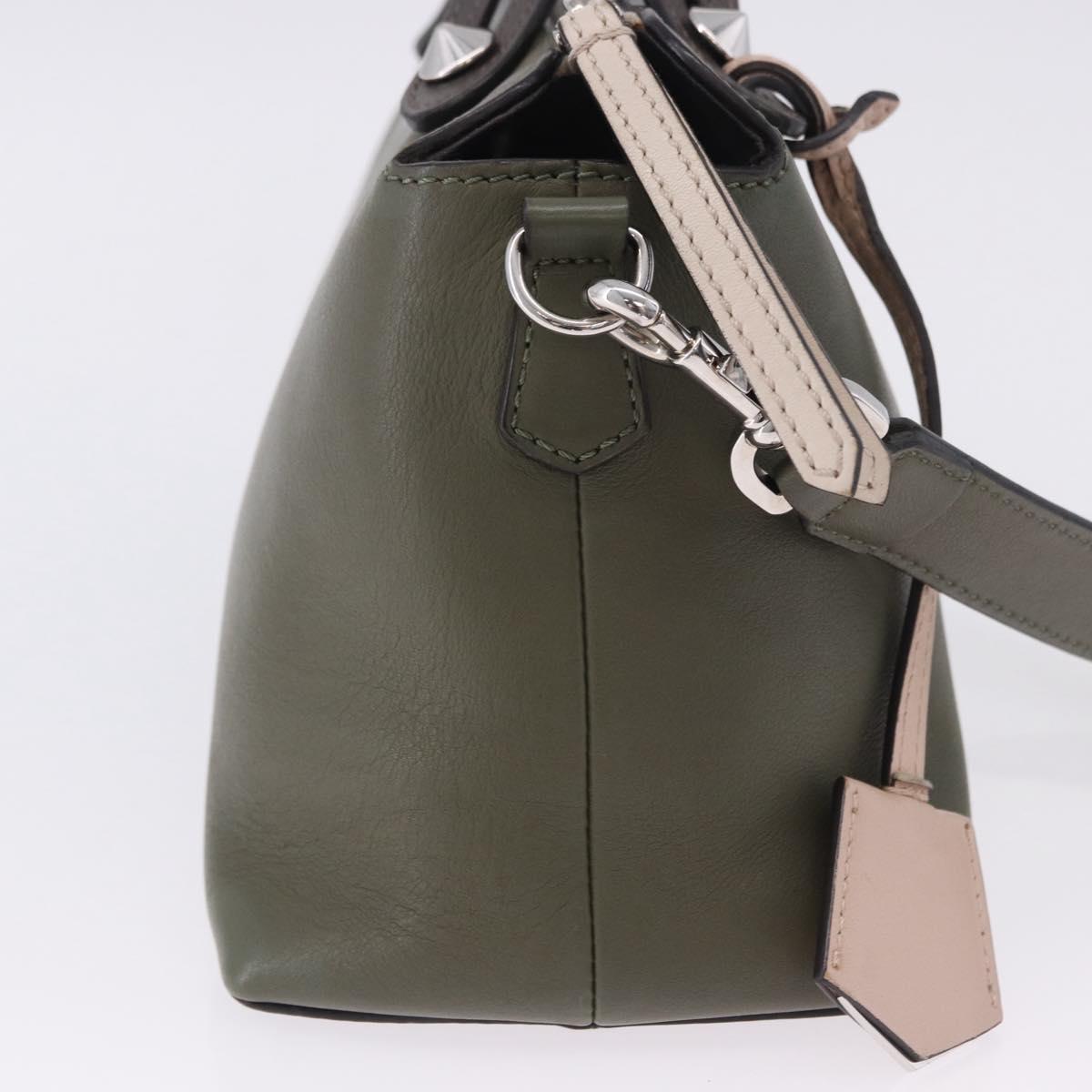 FENDI By The Way Hand Bag Leather 2way Khaki Silver Auth BA15154A