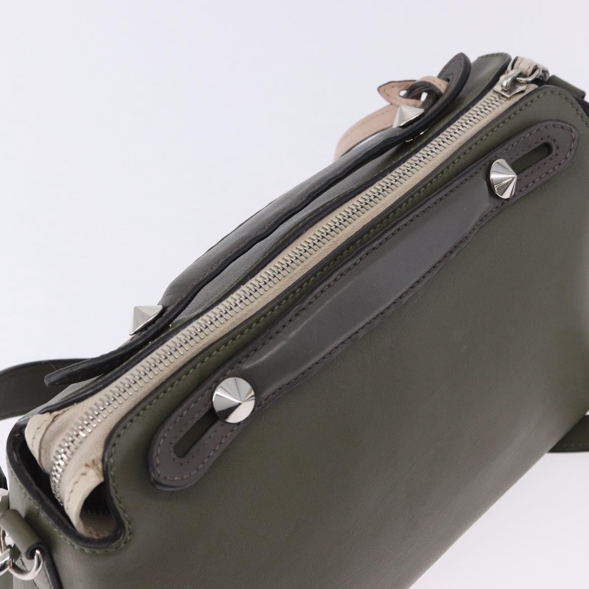 FENDI By The Way Hand Bag Leather 2way Khaki Silver Auth BA15154A
