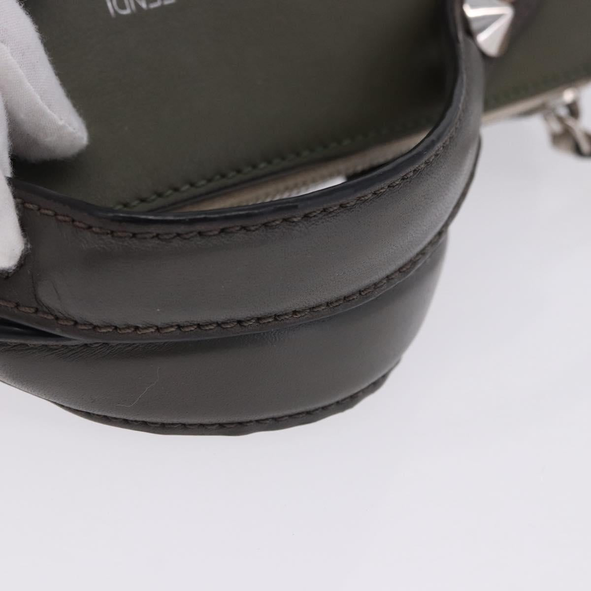 FENDI By The Way Hand Bag Leather 2way Khaki Silver Auth BA15154A