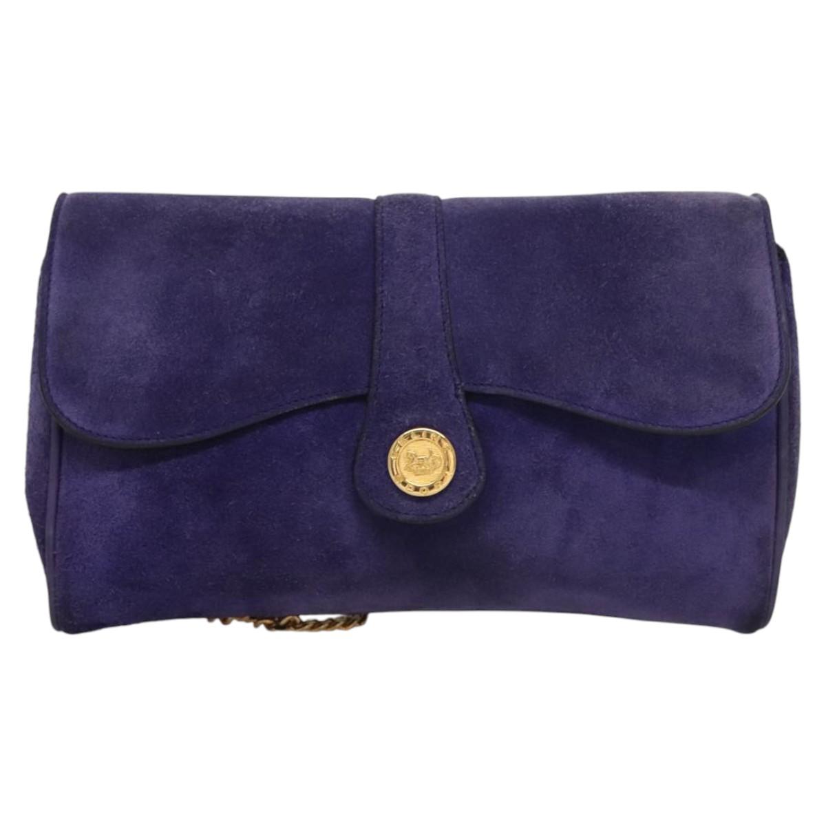 CELINE Chain Shoulder Bag Suede Purple Auth BA1516