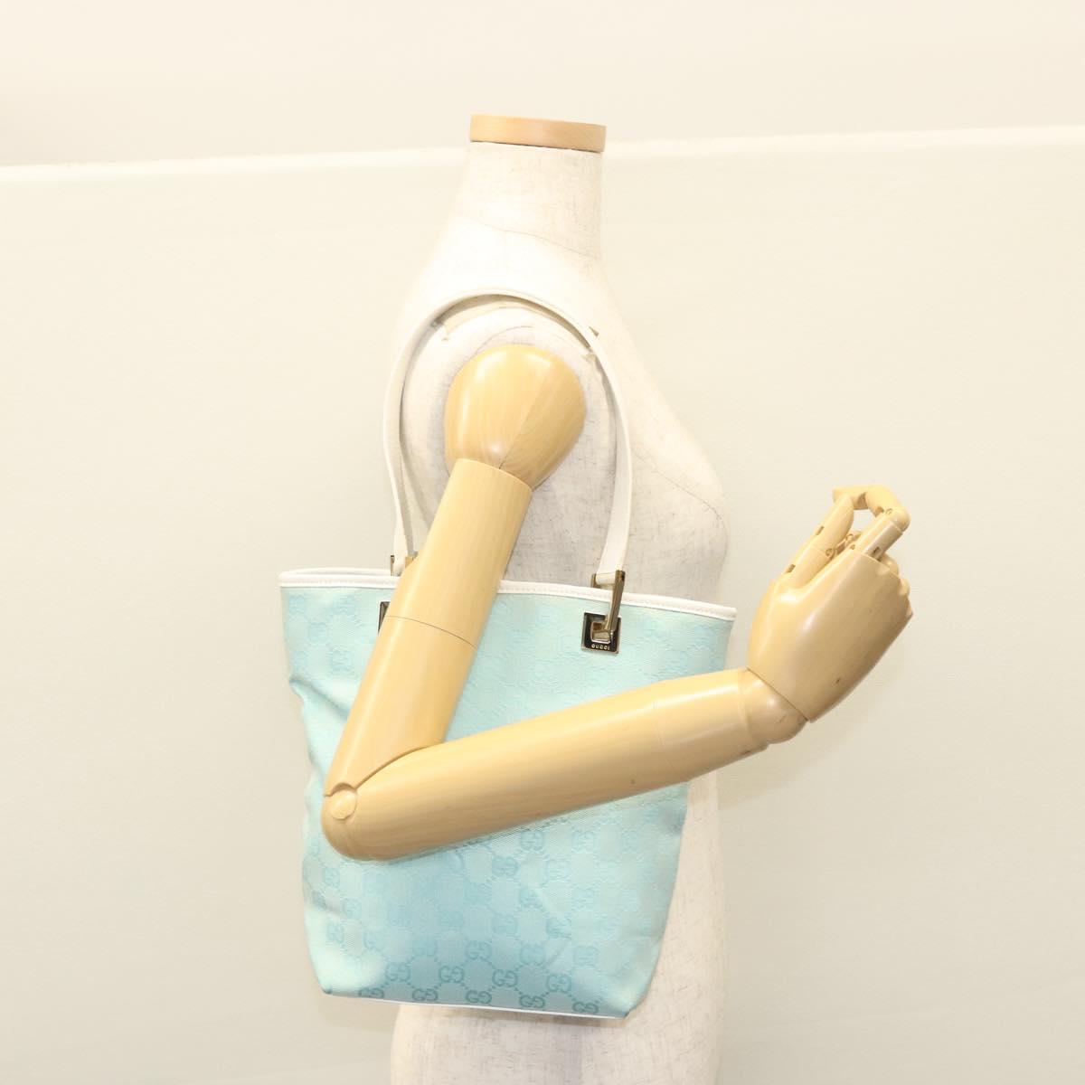 GUCCI GG Canvas Tote Bag Light Blue Gold 002 1099 Auth BA1517