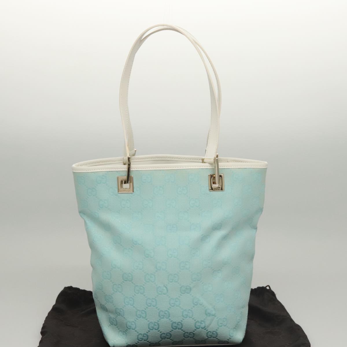 GUCCI GG Canvas Tote Bag Light Blue Gold 002 1099 Auth BA1517
