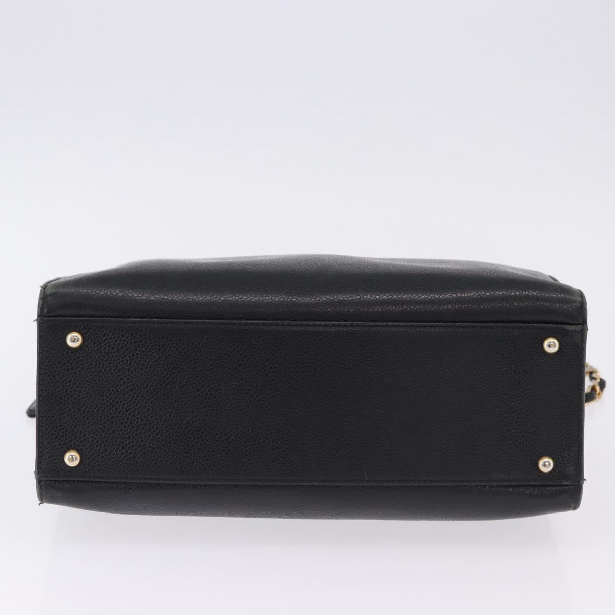 CHANEL Chain Tote Bag Caviar Skin Black Gold CC Auth BA15172