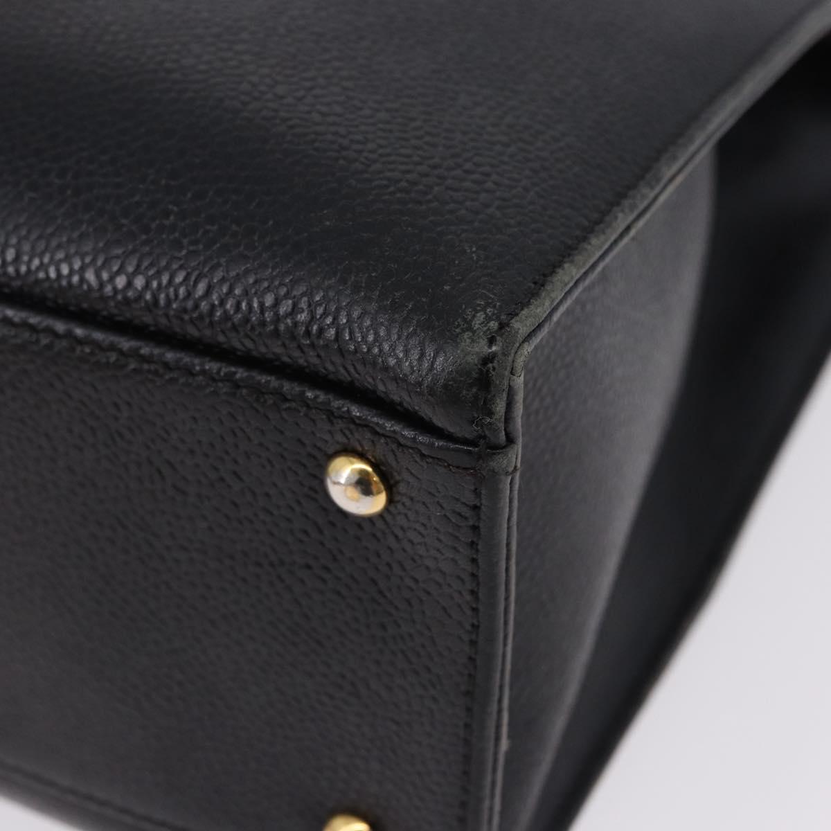 CHANEL Chain Tote Bag Caviar Skin Black Gold CC Auth BA15172