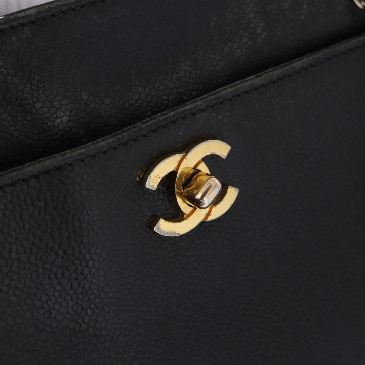 CHANEL Chain Tote Bag Caviar Skin Black Gold CC Auth BA15172