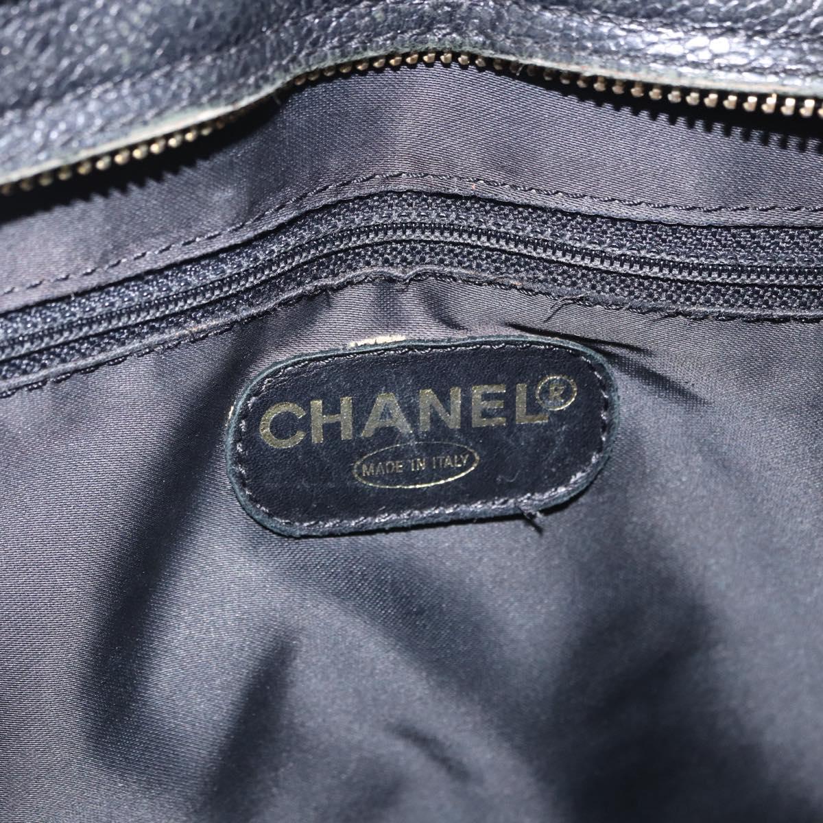 CHANEL Chain Tote Bag Caviar Skin Black Gold CC Auth BA15172