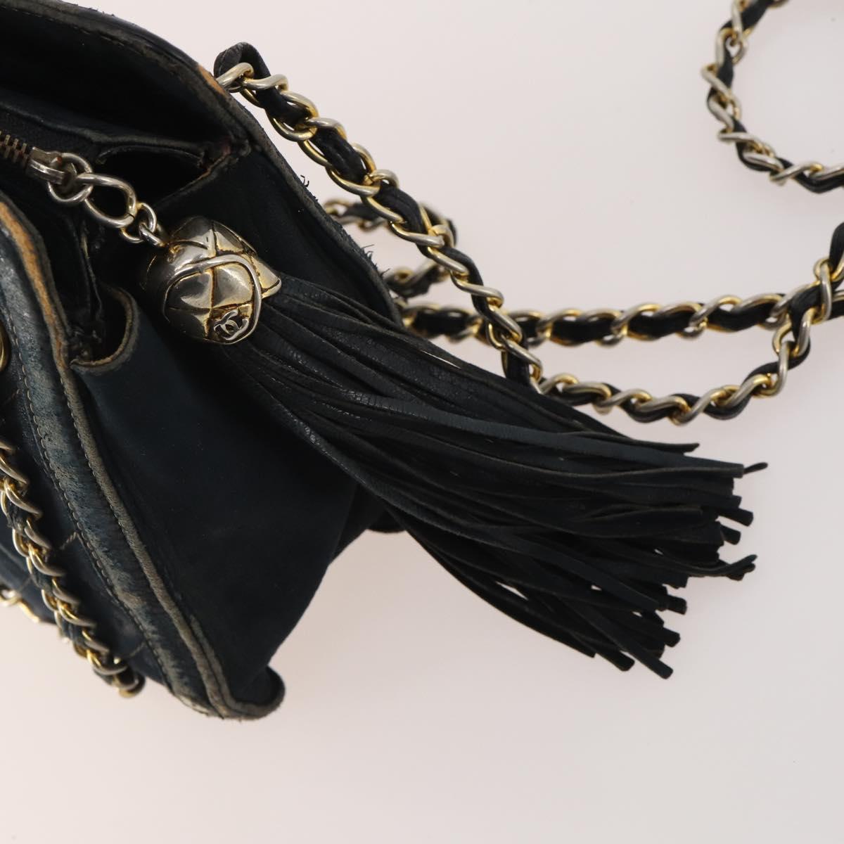 CHANEL Matelasse Chain Shoulder Bag Suede Black Gold CC Auth BA15173