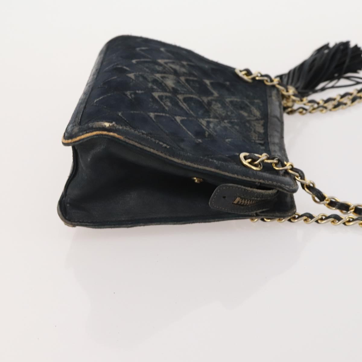 CHANEL Matelasse Chain Shoulder Bag Suede Black Gold CC Auth BA15173