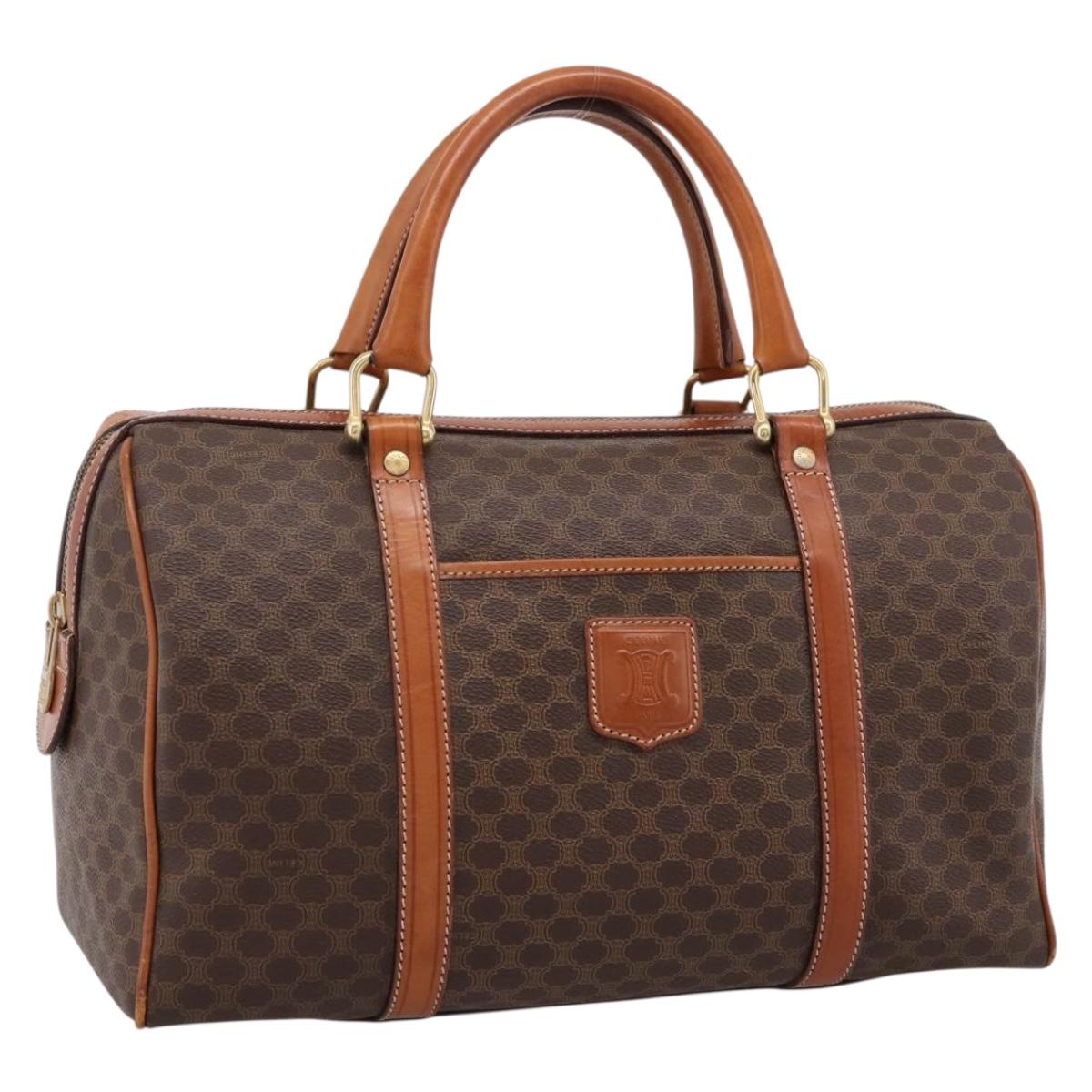 CELINE Macadam Canvas Hand Bag PVC Leather Brown Gold Auth BA15189A