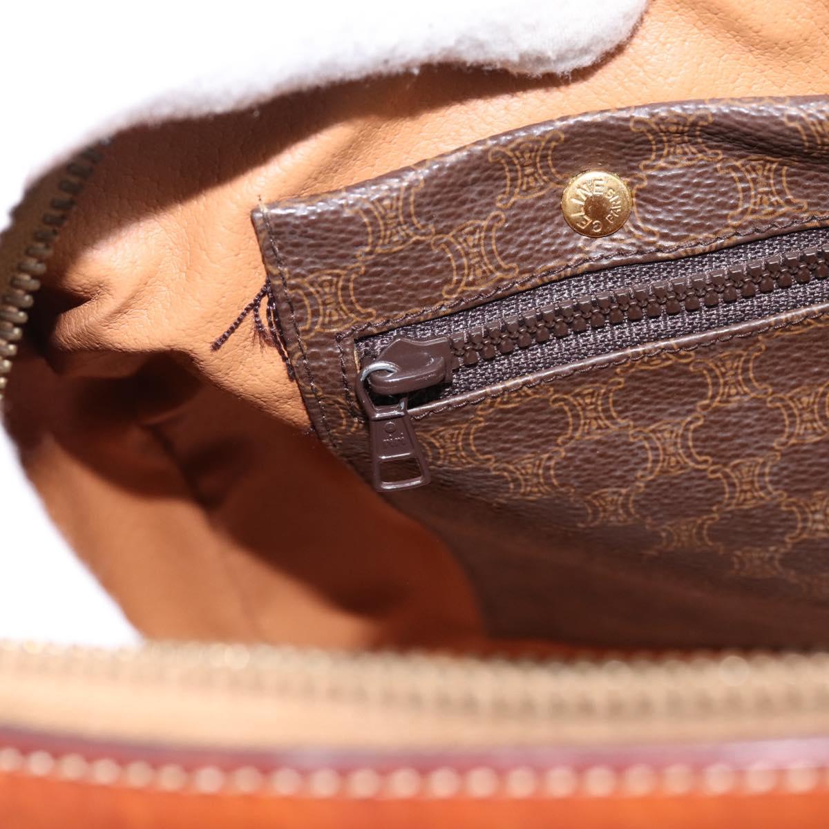 CELINE Macadam Canvas Hand Bag PVC Leather Brown Gold Auth BA15189A