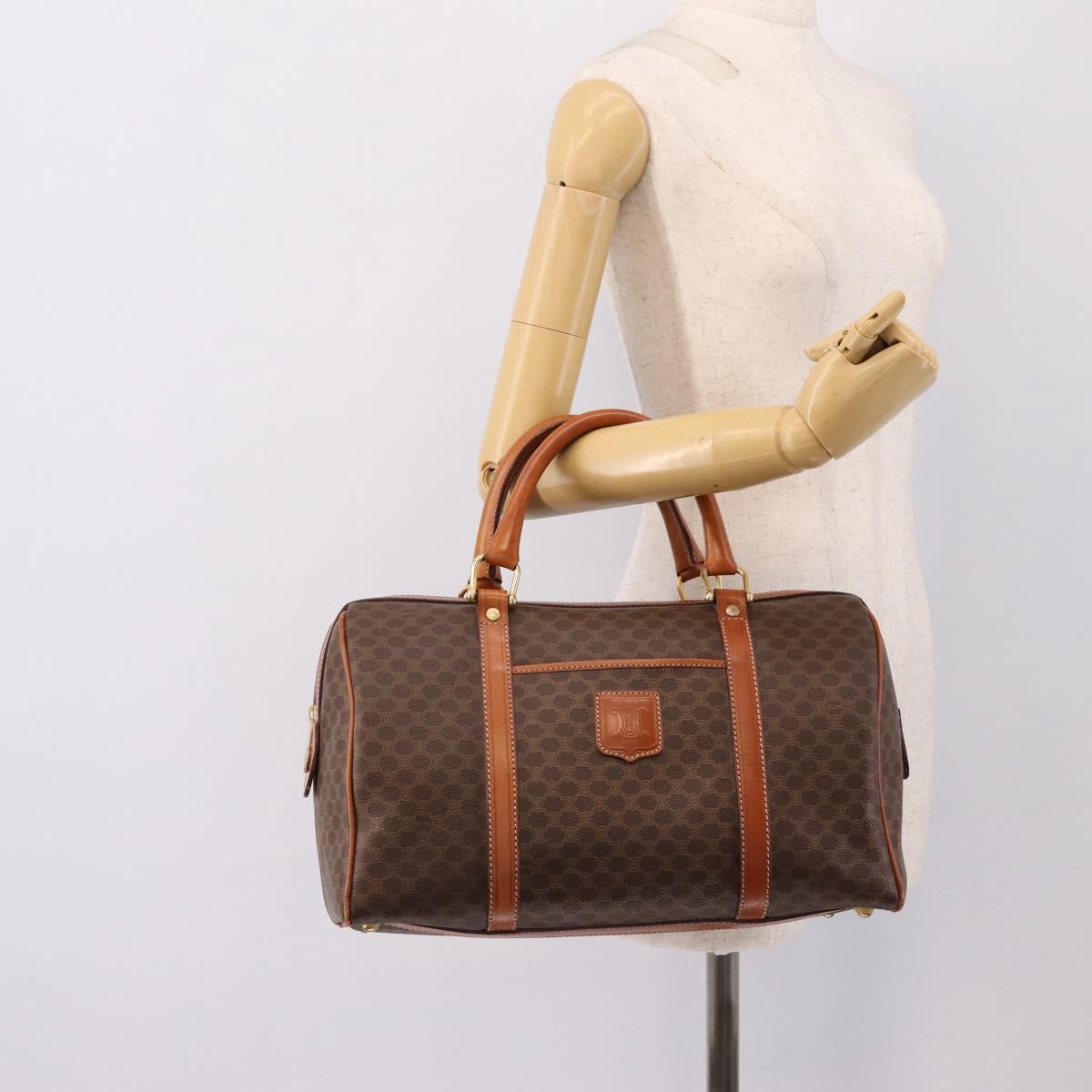 CELINE Macadam Canvas Hand Bag PVC Leather Brown Gold Auth BA15189A