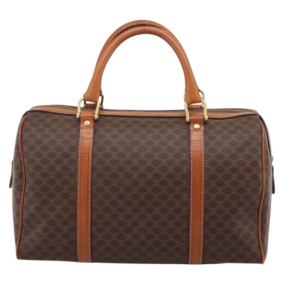 CELINE Macadam Canvas Hand Bag PVC Leather Brown Gold Auth BA15189A