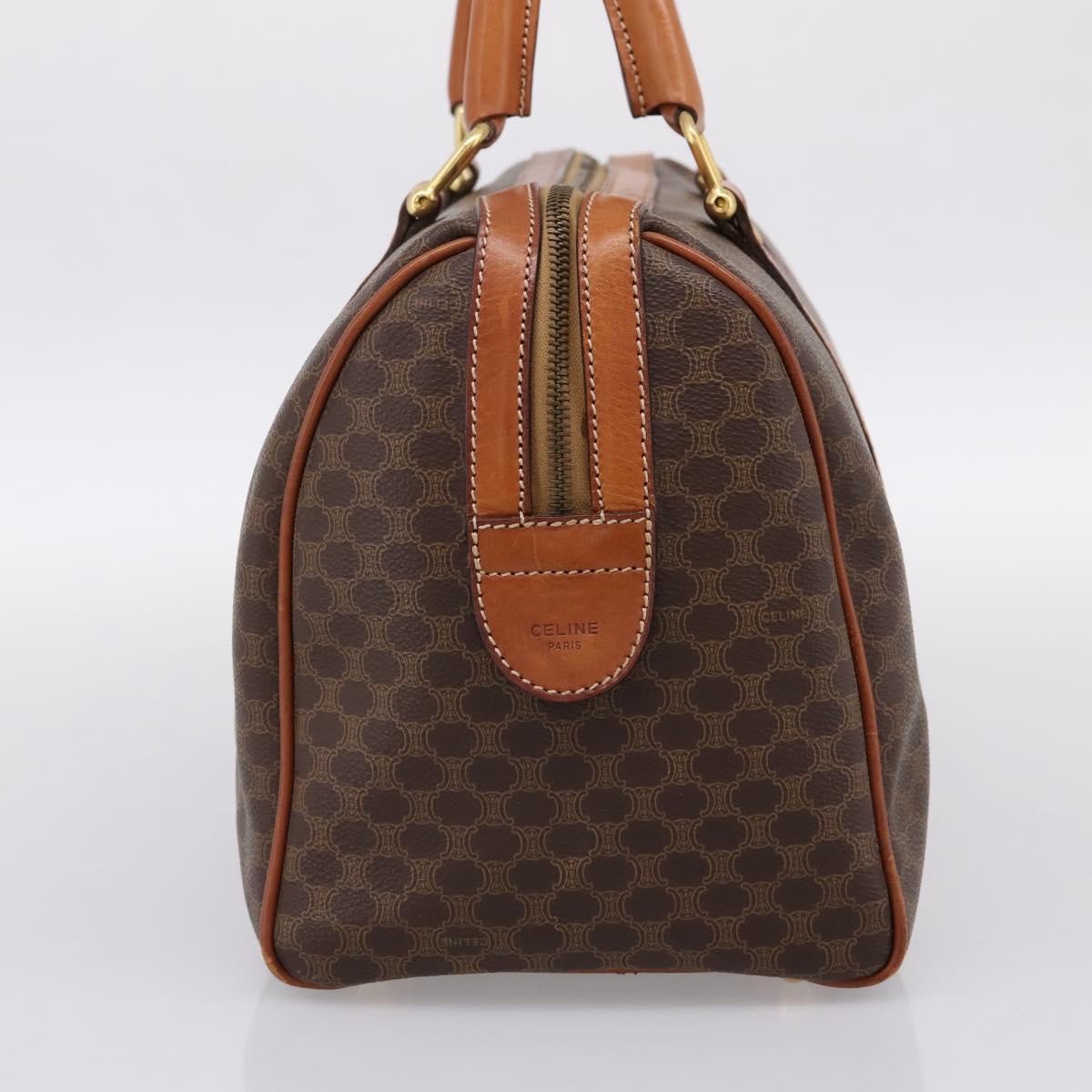 CELINE Macadam Canvas Hand Bag PVC Leather Brown Gold Auth BA15189A