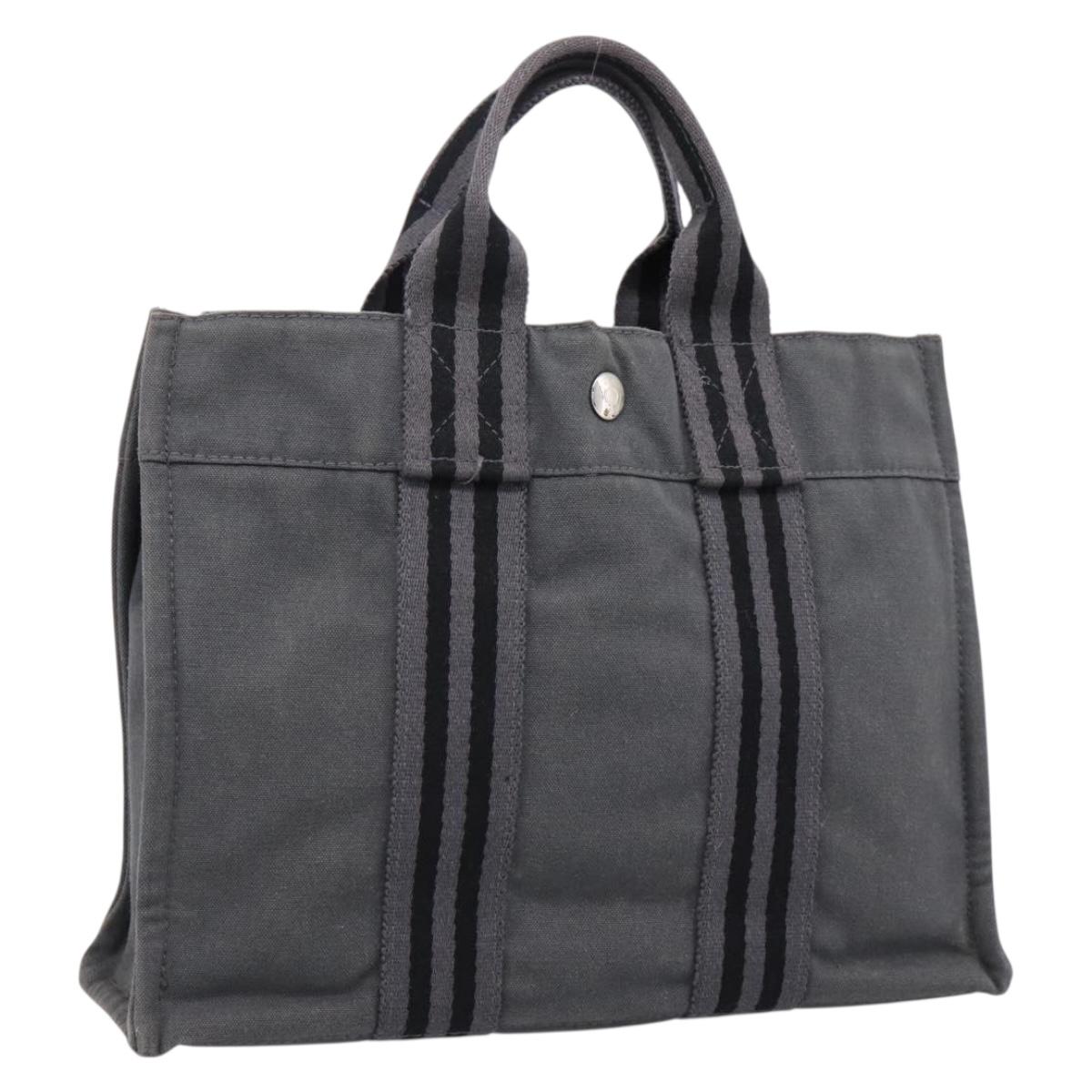 HERMES Fourre Tout PM Hand Bag cotton Gray Silver Auth BA15196