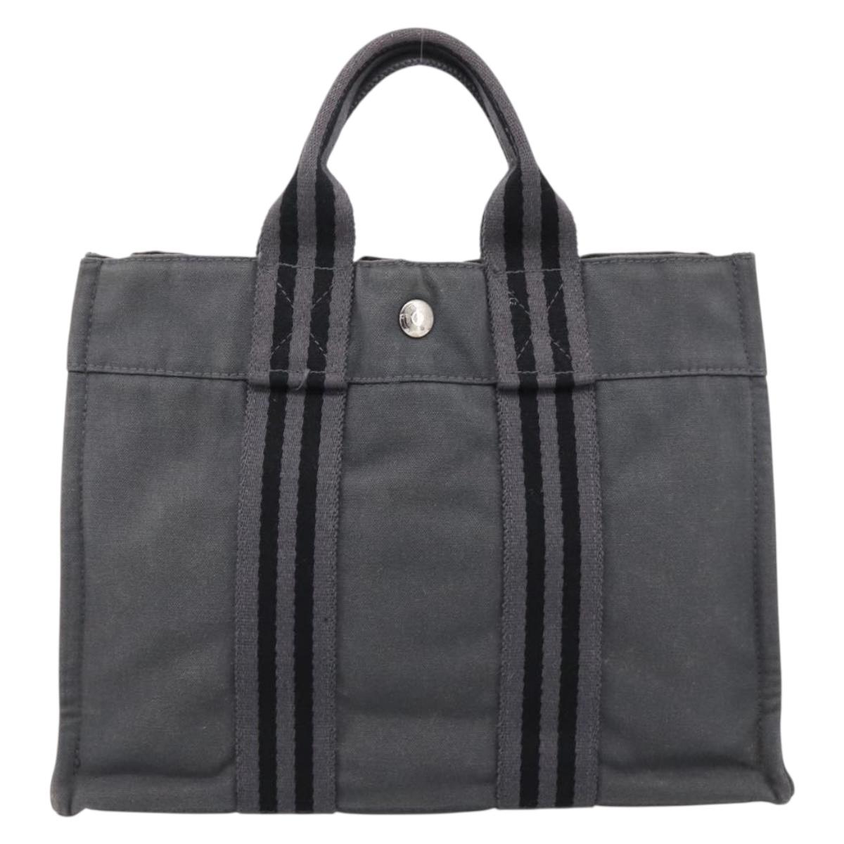 HERMES Fourre Tout PM Hand Bag cotton Gray Silver Auth BA15196
