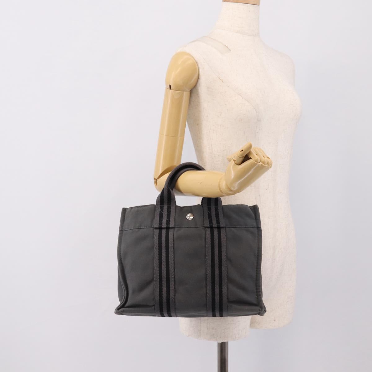 HERMES Fourre Tout PM Hand Bag cotton Gray Silver Auth BA15196