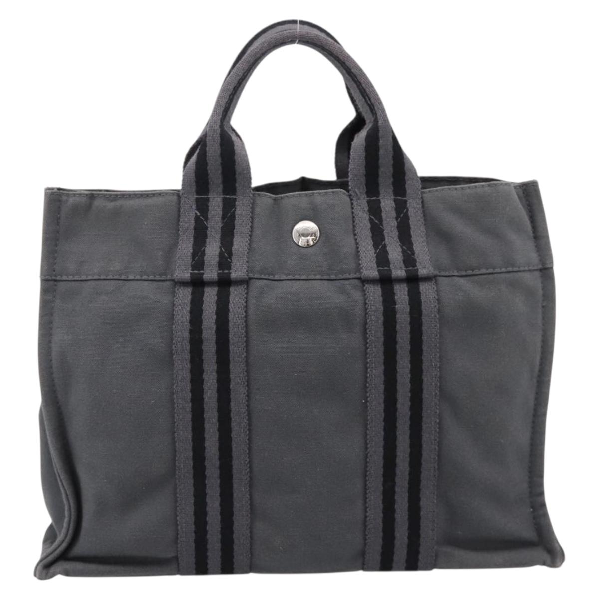 HERMES Fourre Tout PM Hand Bag cotton Gray Silver Auth BA15196