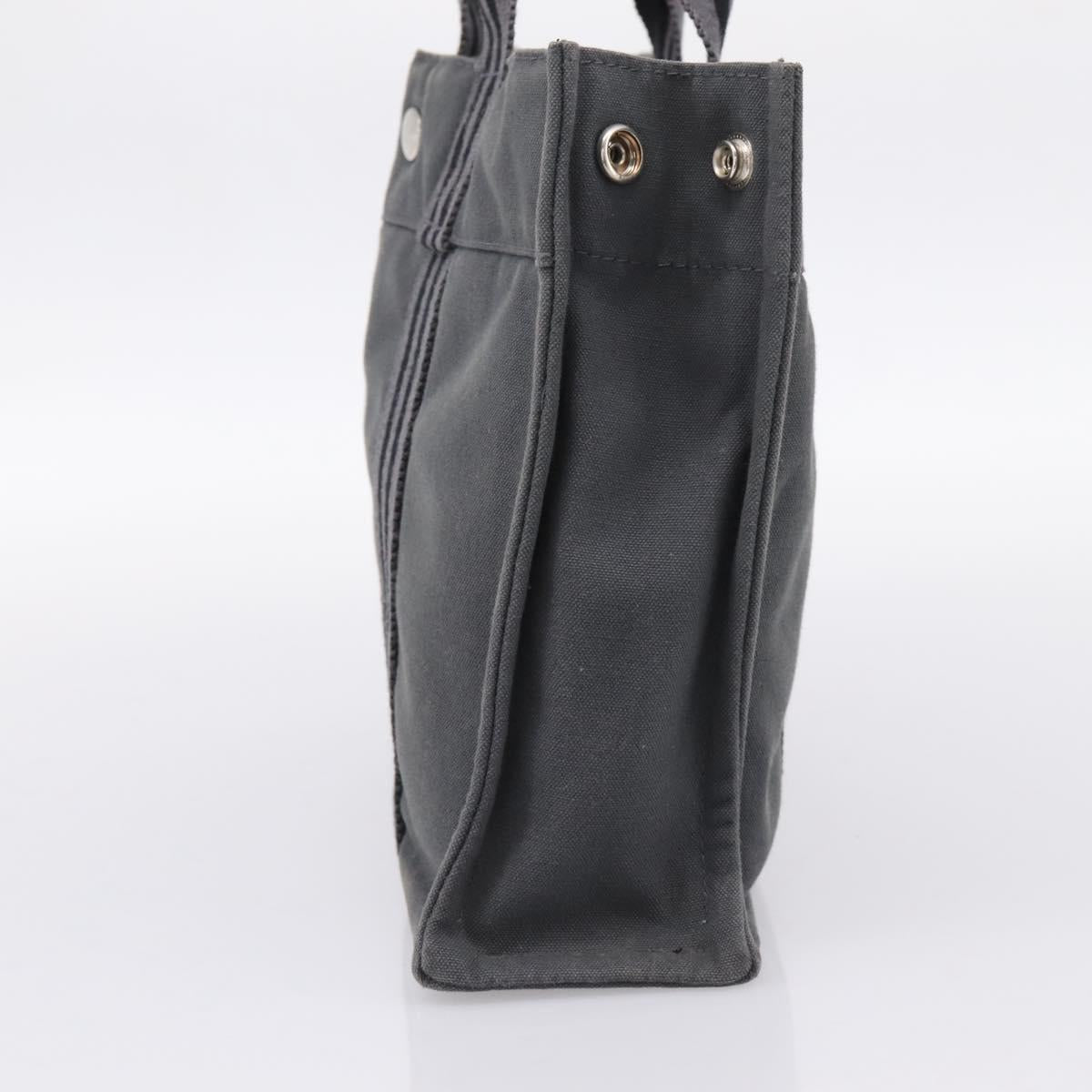 HERMES Fourre Tout PM Hand Bag cotton Gray Silver Auth BA15196