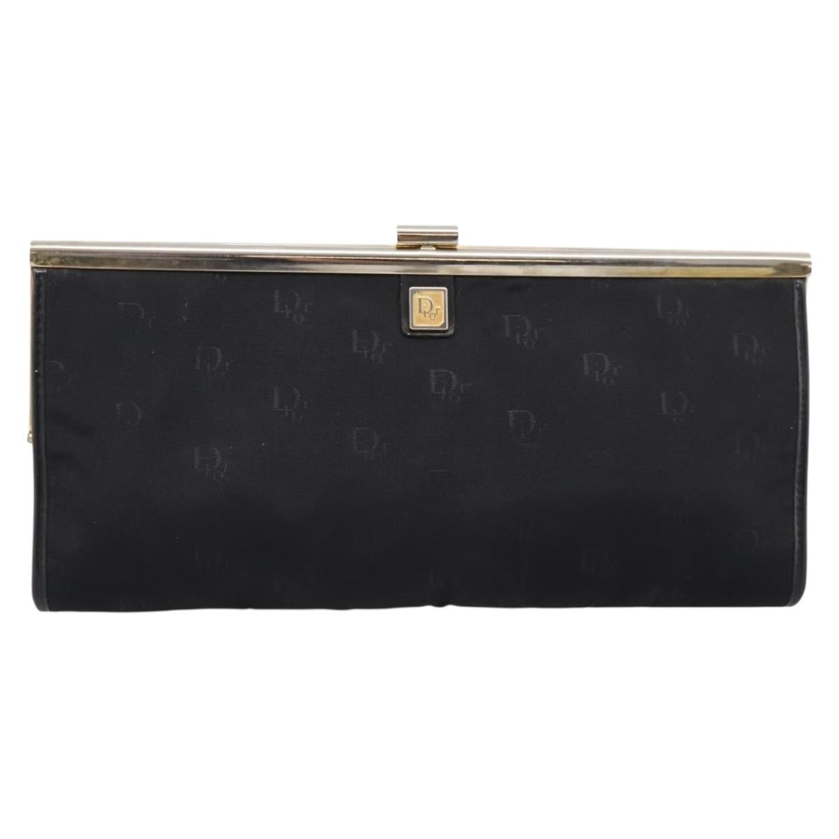 Christian Dior Trotter Canvas Clutch Bag Nylon Black Gold Auth BA15198