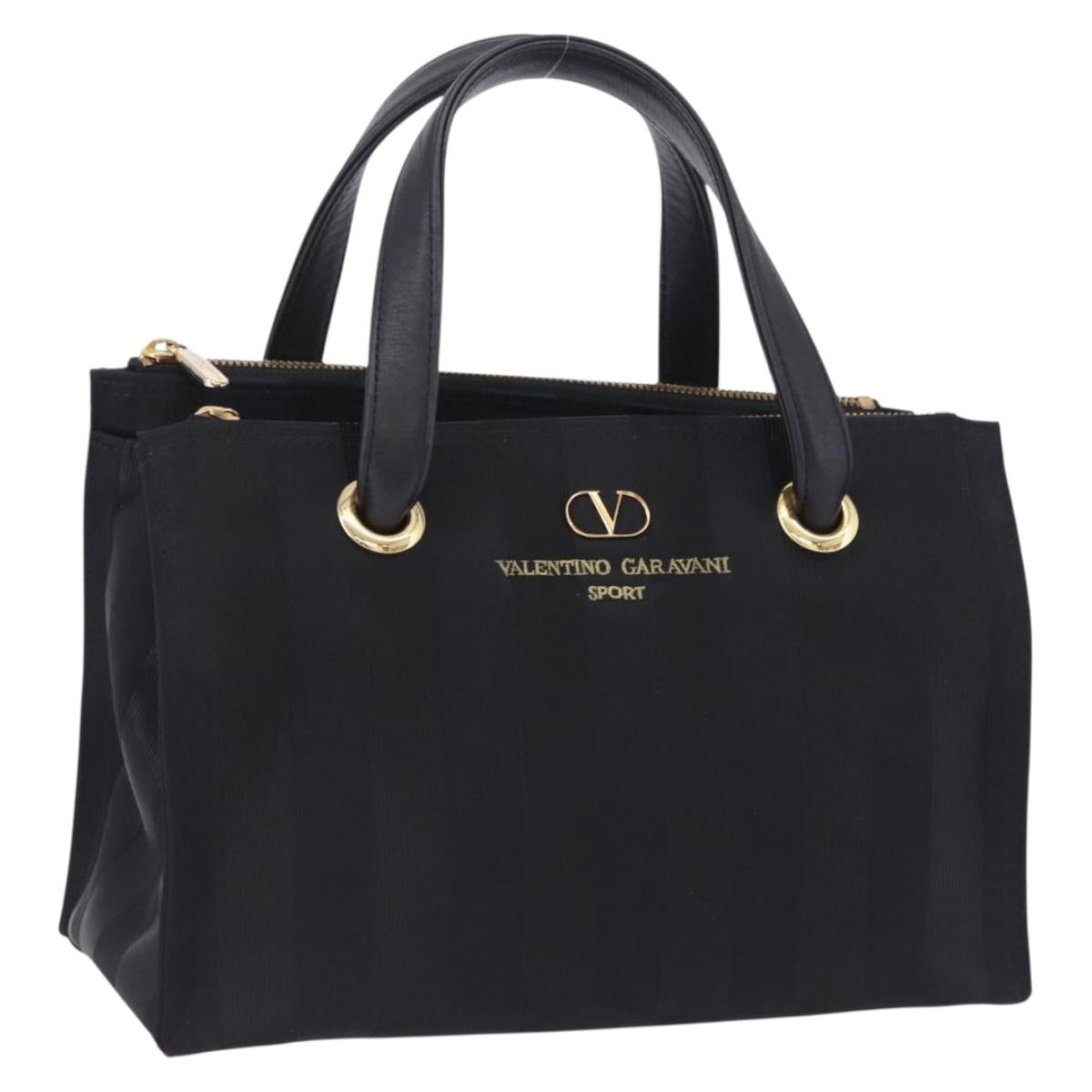 VALENTINO Hand Bag Nylon Black Gold Auth BA15199