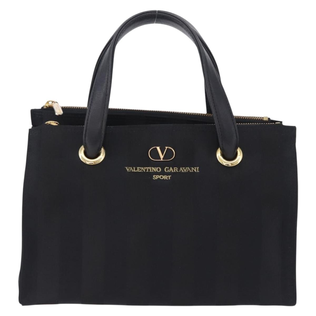 VALENTINO Hand Bag Nylon Black Gold Auth BA15199
