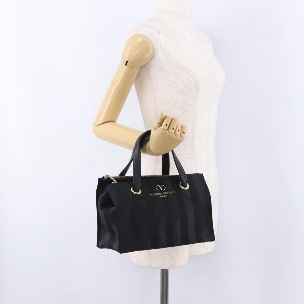 VALENTINO Hand Bag Nylon Black Gold Auth BA15199