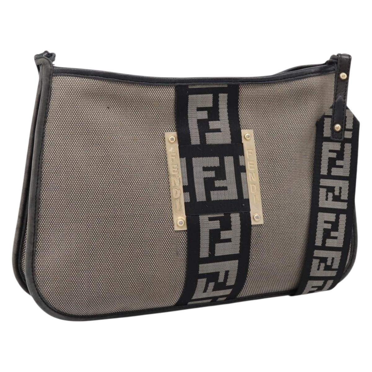FENDI Zucca Canvas Shoulder Bag Beige Gold Auth BA15204