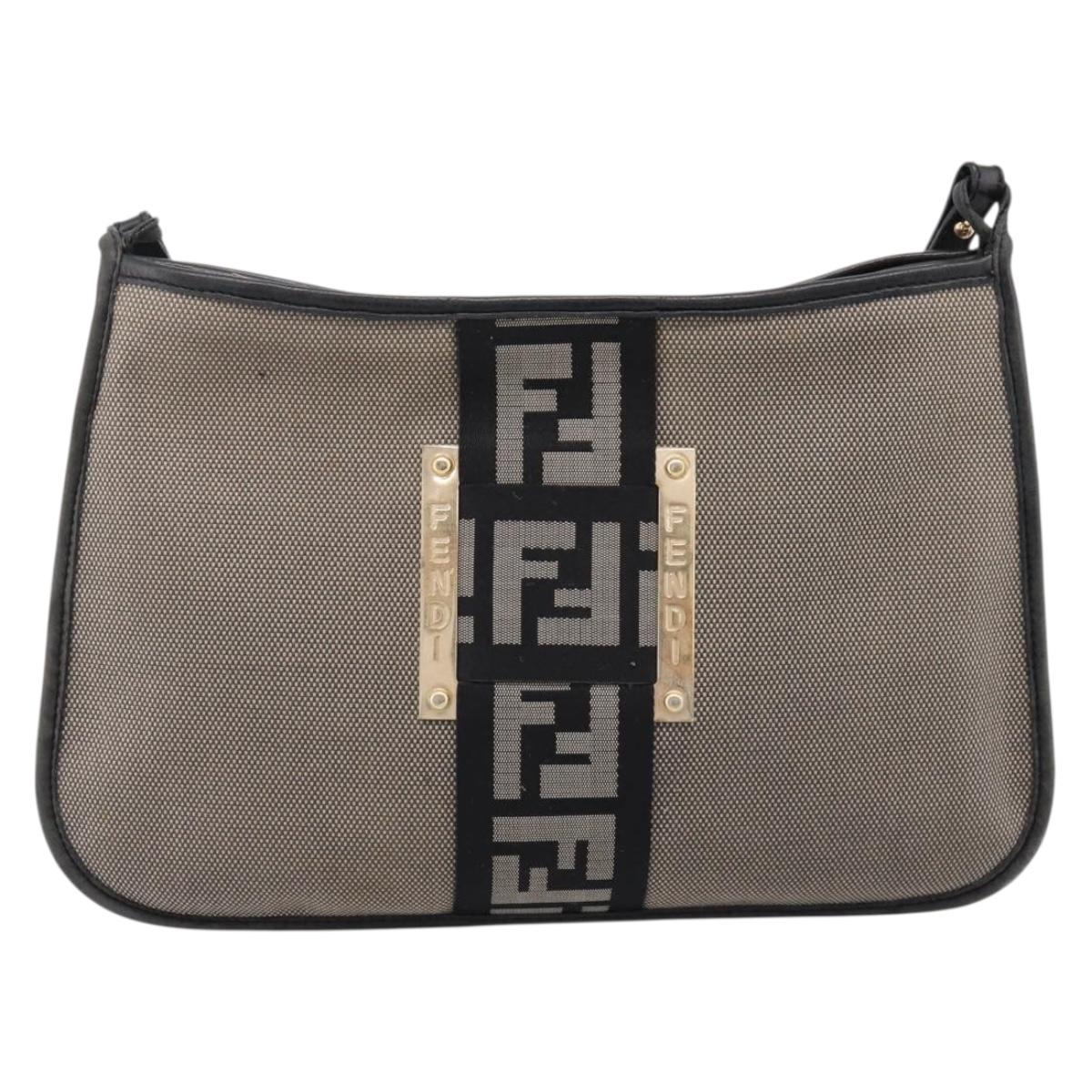 FENDI Zucca Canvas Shoulder Bag Beige Gold Auth BA15204