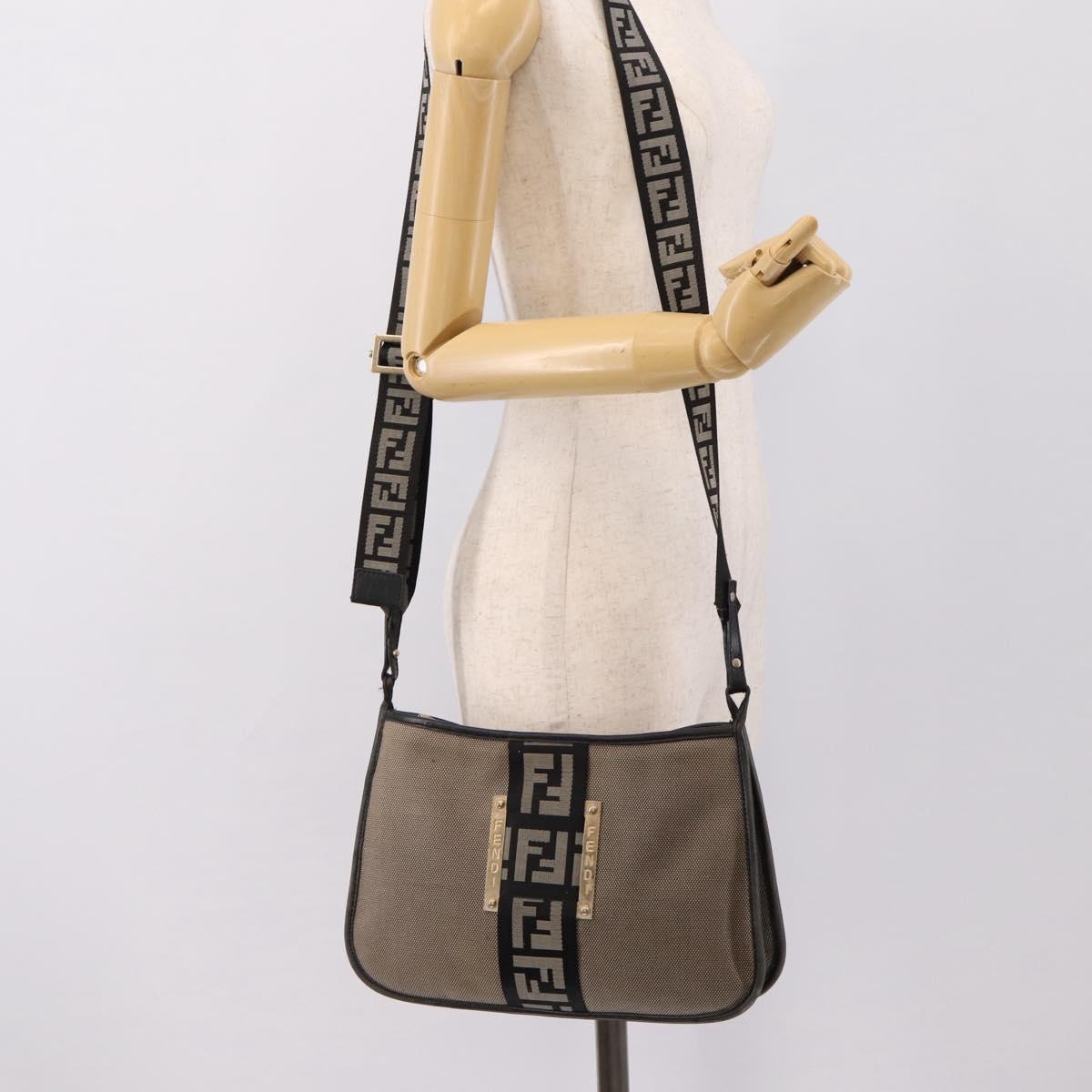 FENDI Zucca Canvas Shoulder Bag Beige Gold Auth BA15204
