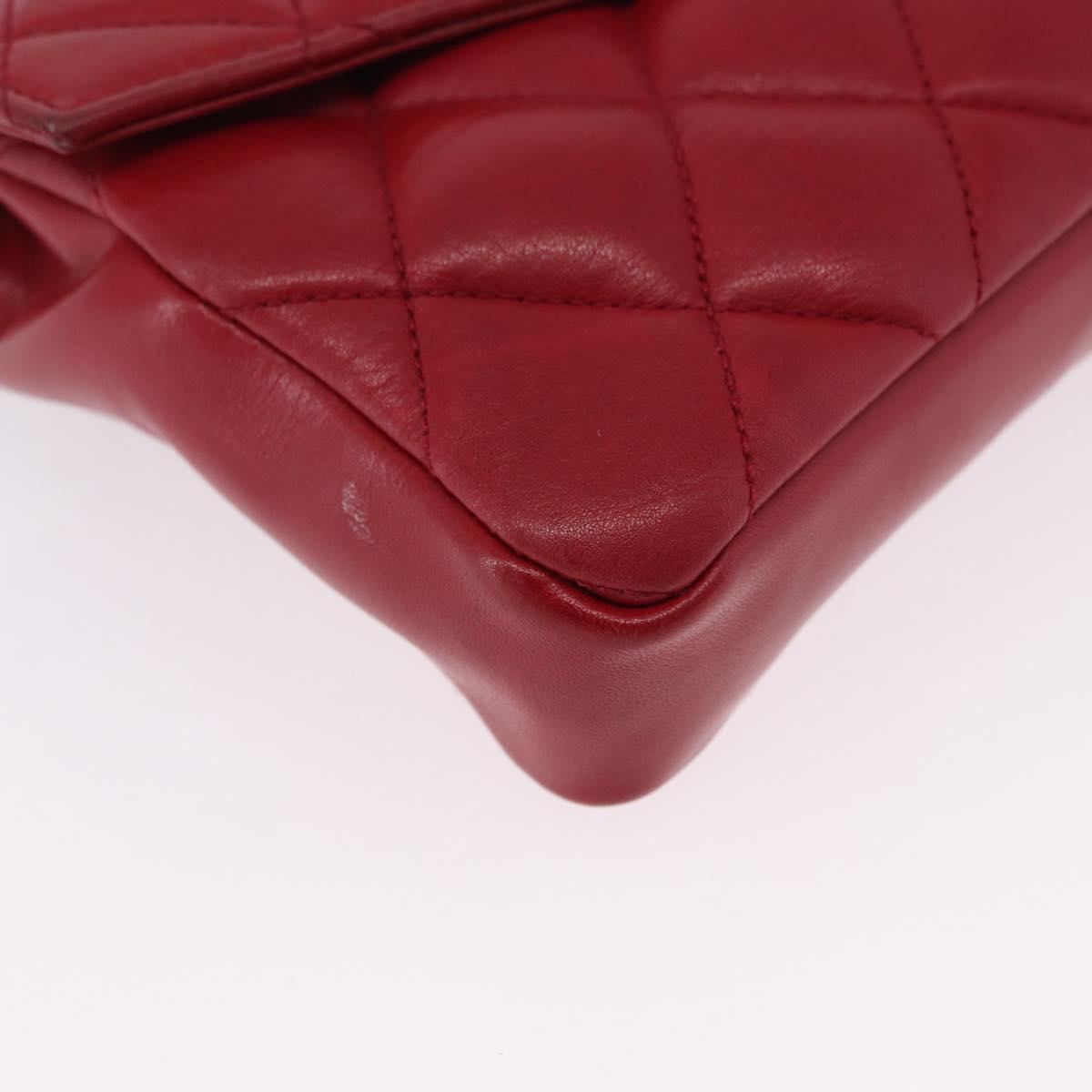 CHANEL Matelasse Waist bag Lamb Skin Red Gold CC Auth BA15205