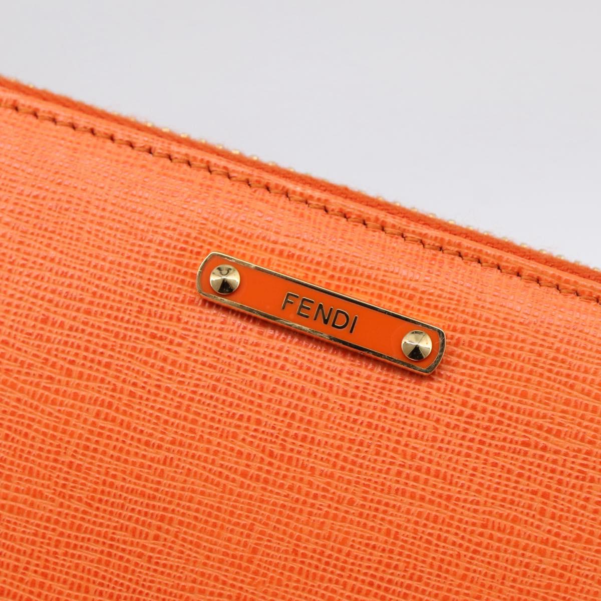 FENDI Long Wallet Leather Orange Silver Auth BA15216V