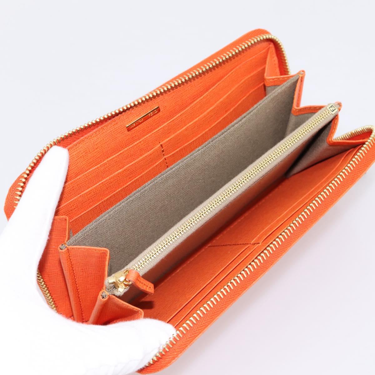 FENDI Long Wallet Leather Orange Silver Auth BA15216V