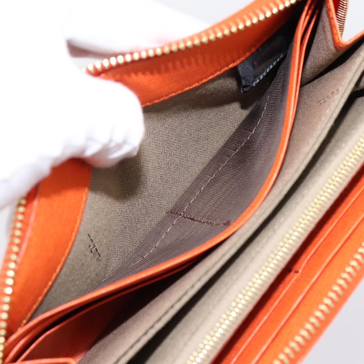 FENDI Long Wallet Leather Orange Silver Auth BA15216V