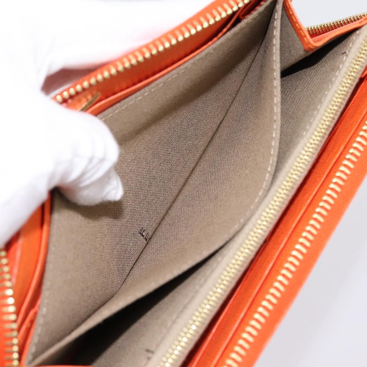 FENDI Long Wallet Leather Orange Silver Auth BA15216V