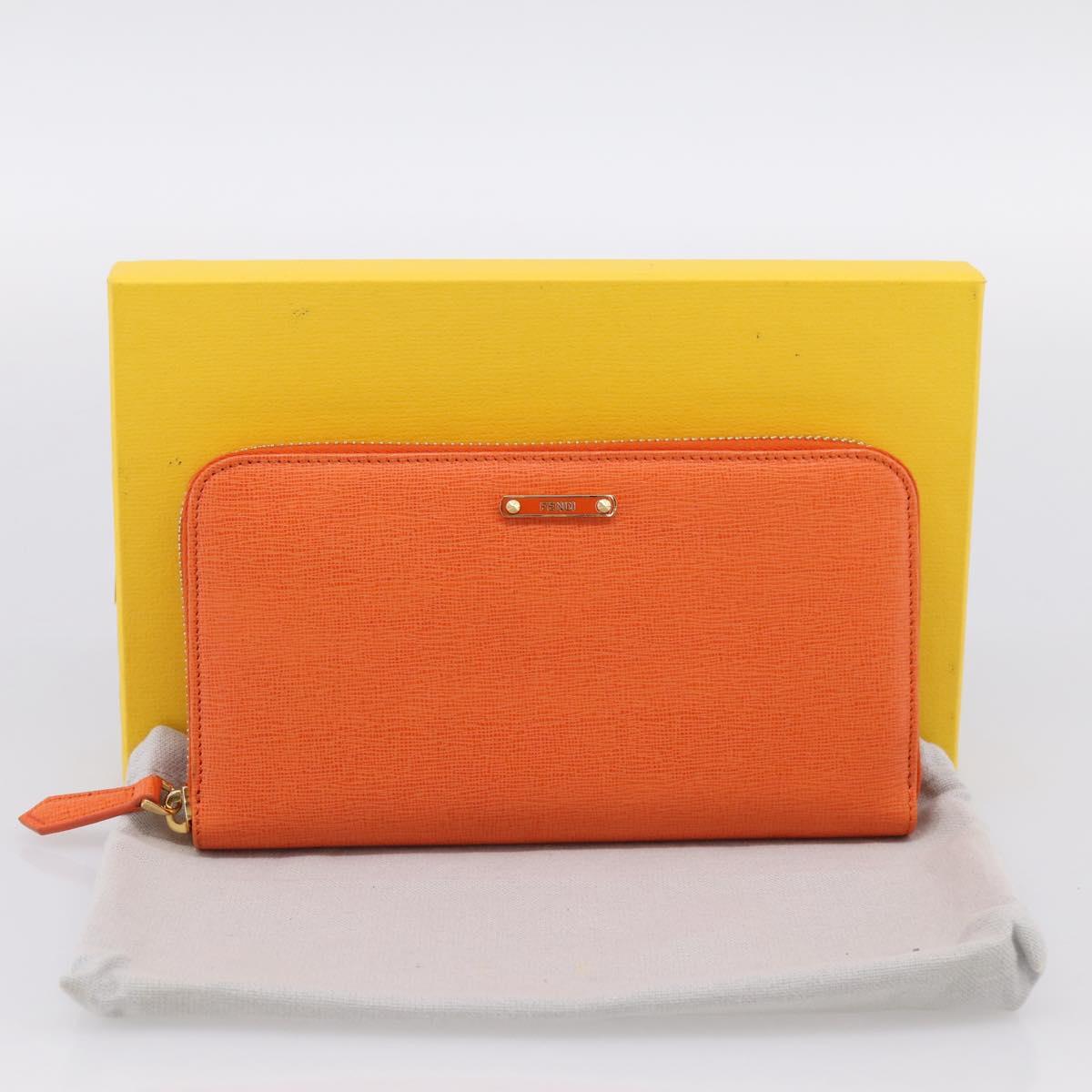 FENDI Long Wallet Leather Orange Silver Auth BA15216V