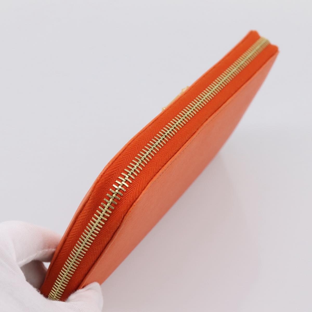 FENDI Long Wallet Leather Orange Silver Auth BA15216V