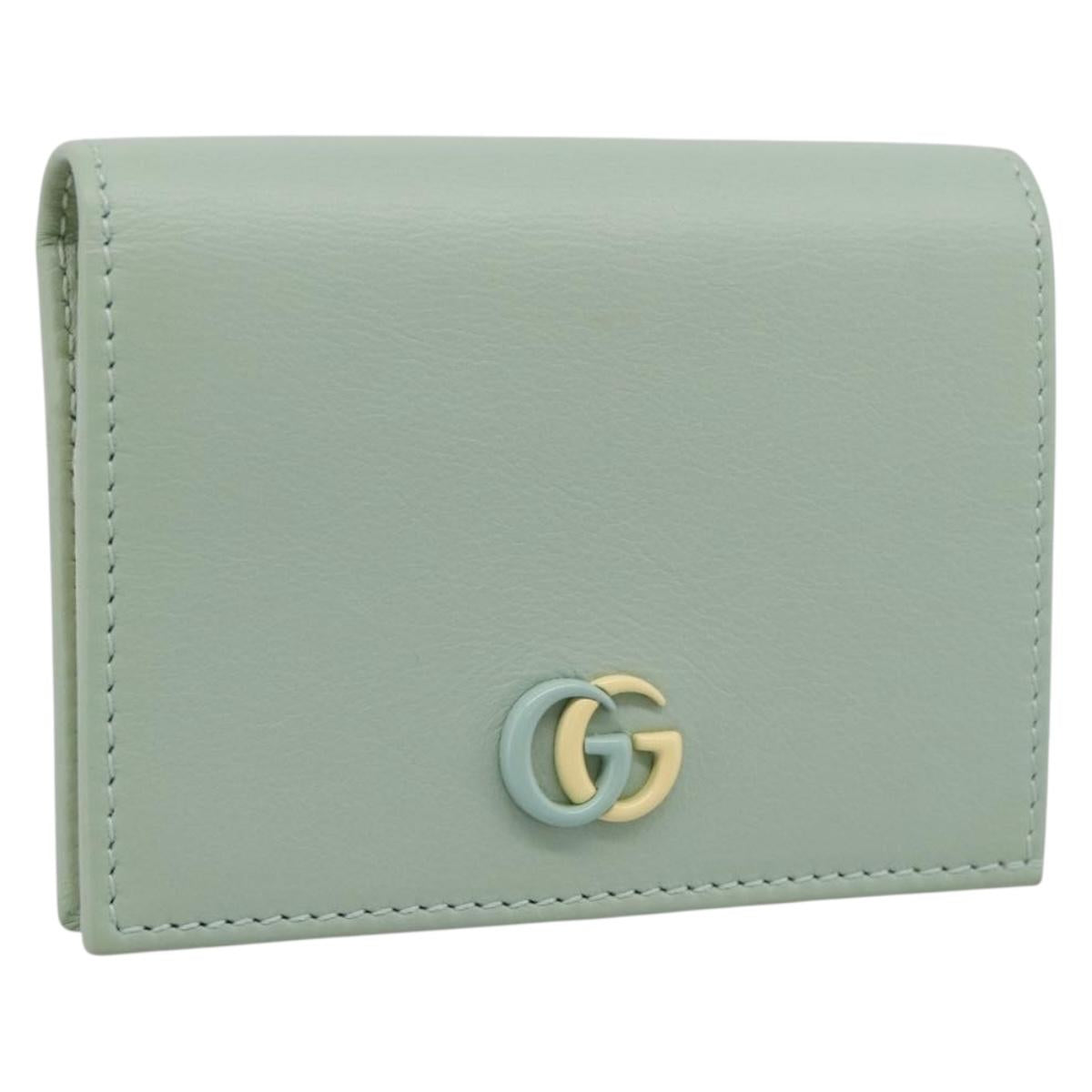GUCCI GG Marmont Bifold Wallet Leather Green 790055 Auth BA15223M