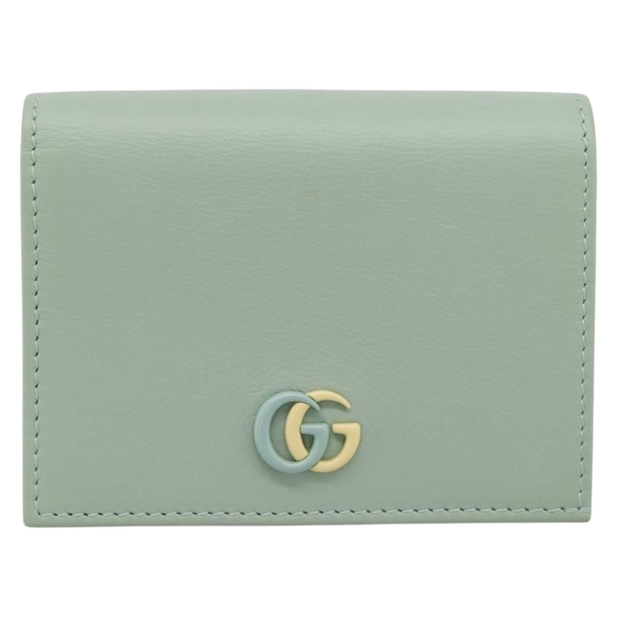 GUCCI GG Marmont Bifold Wallet Leather Green 790055 Auth BA15223M
