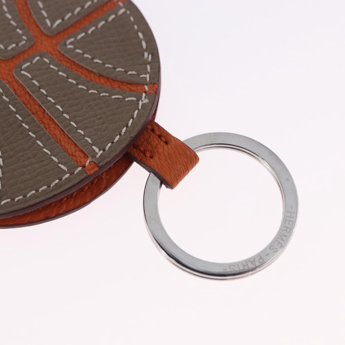 HERMES Basketball Key Ring Leather Orange Silver Auth BA15224V