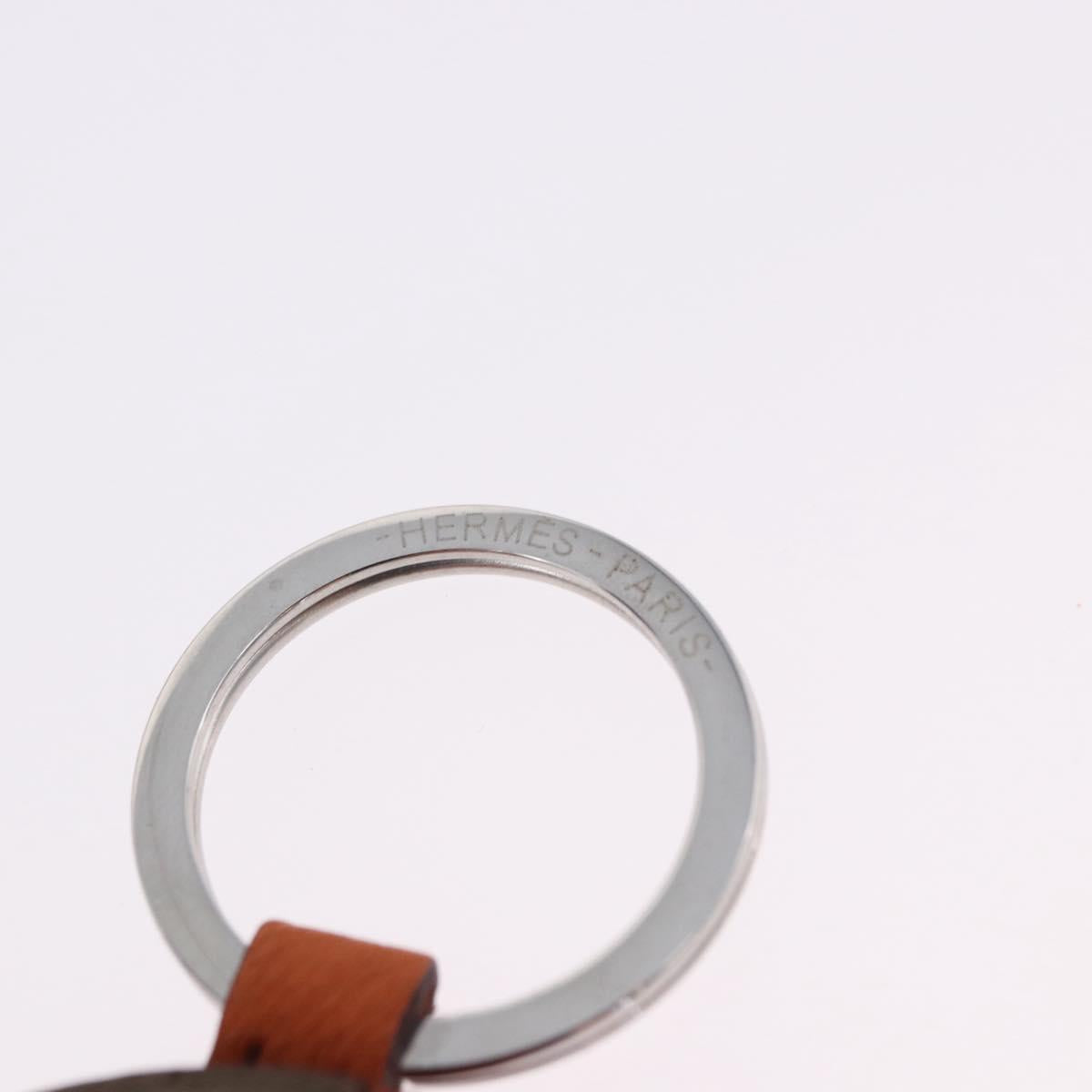 HERMES Basketball Key Ring Leather Orange Silver Auth BA15224V