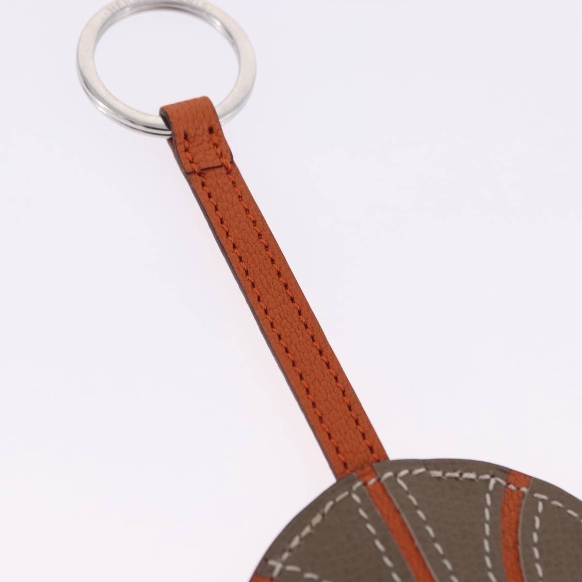 HERMES Basketball Key Ring Leather Orange Silver Auth BA15224V