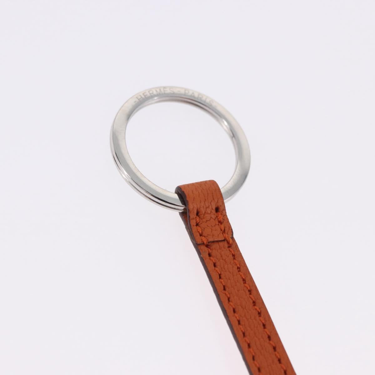 HERMES Basketball Key Ring Leather Orange Silver Auth BA15224V