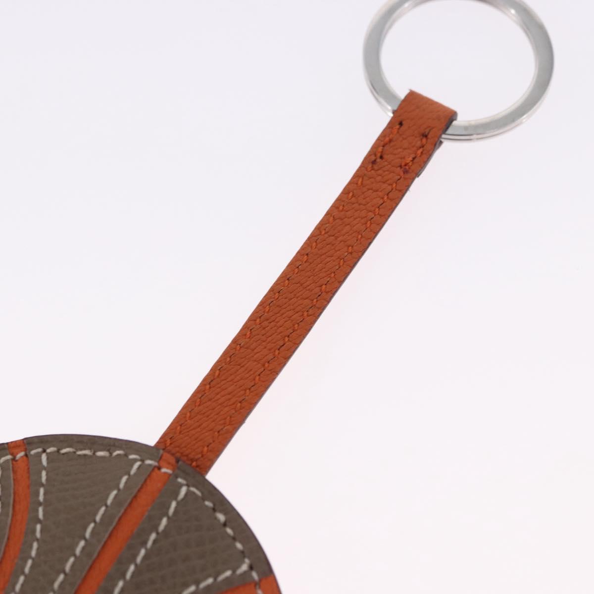 HERMES Basketball Key Ring Leather Orange Silver Auth BA15224V