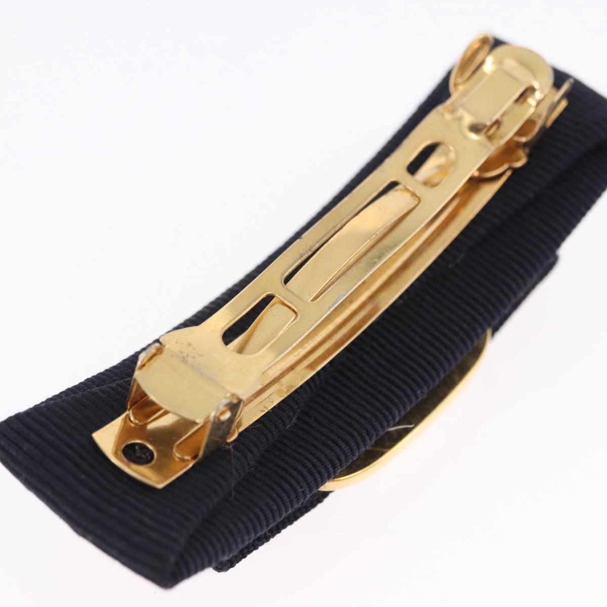 Salvatore Ferragamo Valletta Hair Clip Canvas Navy Gold Auth BA15230