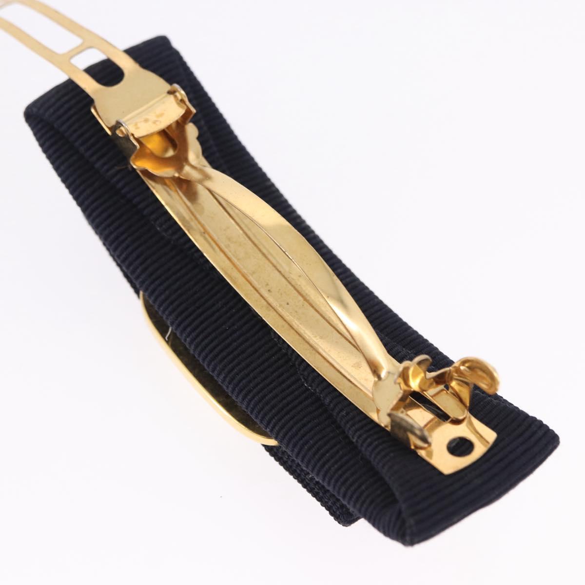 Salvatore Ferragamo Valletta Hair Clip Canvas Navy Gold Auth BA15230