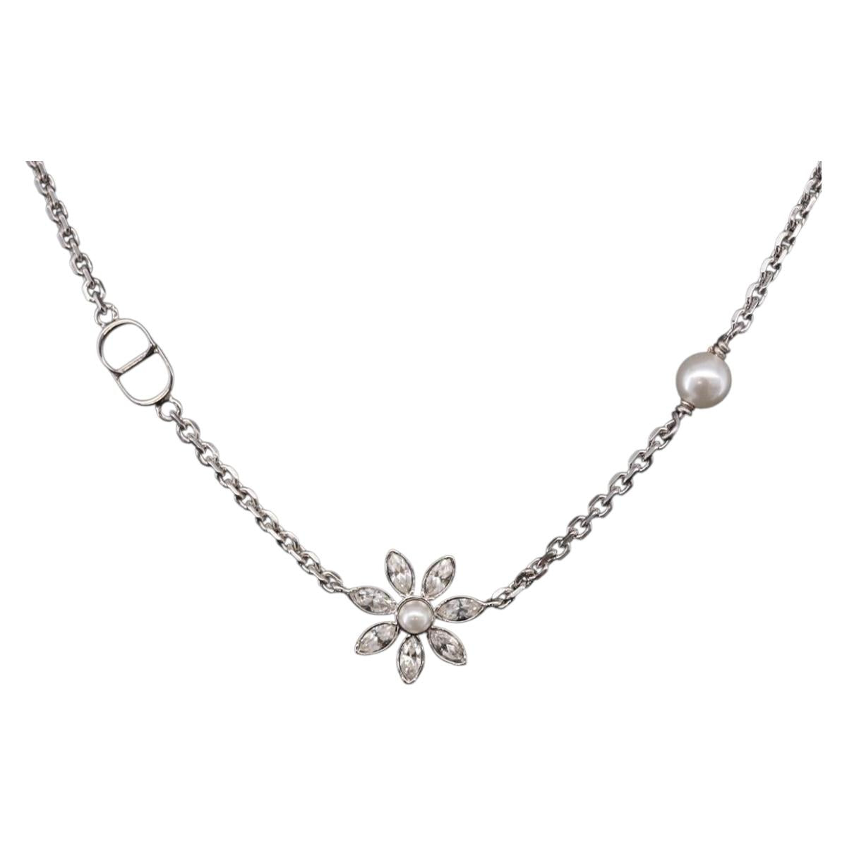Christian Dior Necklace metal Silver Auth BA15231M