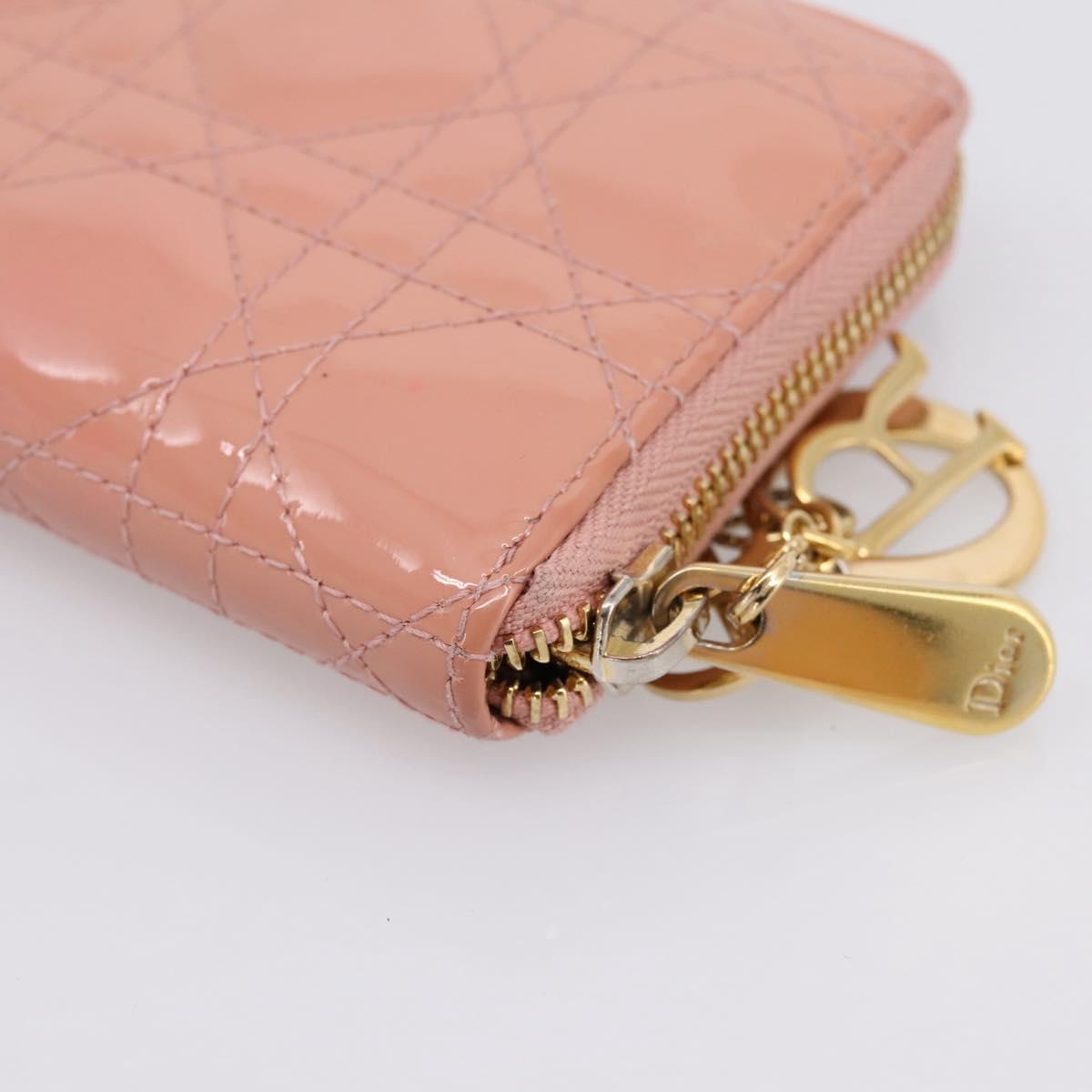 Christian Dior Lady Dior Long Wallet Patent leather Pink Auth BA15236V