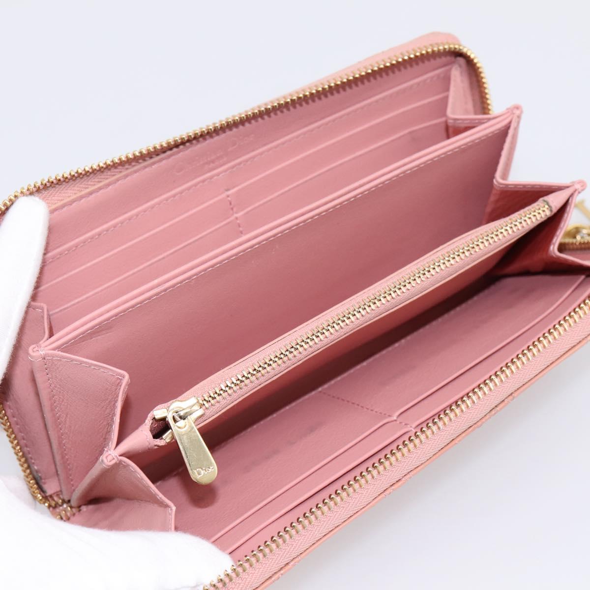 Christian Dior Lady Dior Long Wallet Patent leather Pink Auth BA15236V