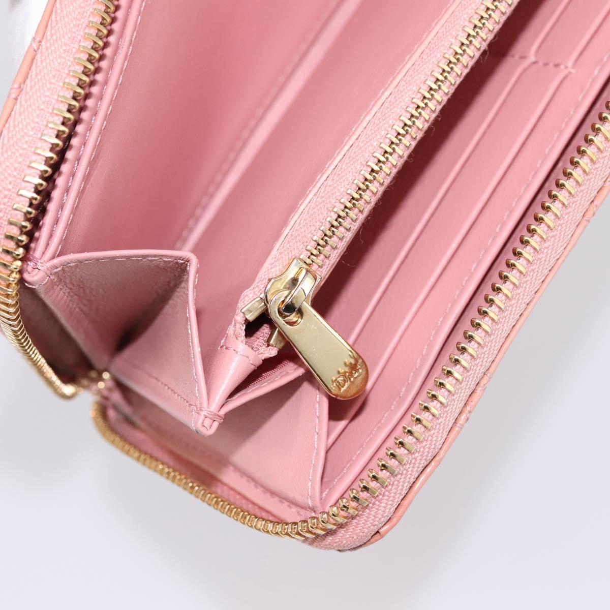 Christian Dior Lady Dior Long Wallet Patent leather Pink Auth BA15236V